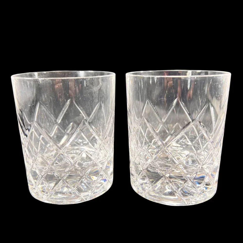 Orrefors Crystal Sofiero Cut Double Old Fashioned Tumblers Bar Glasses Set of 2